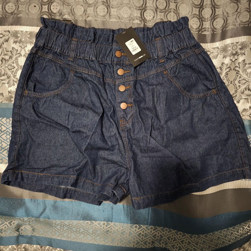 Dark denim paperbag top shorts